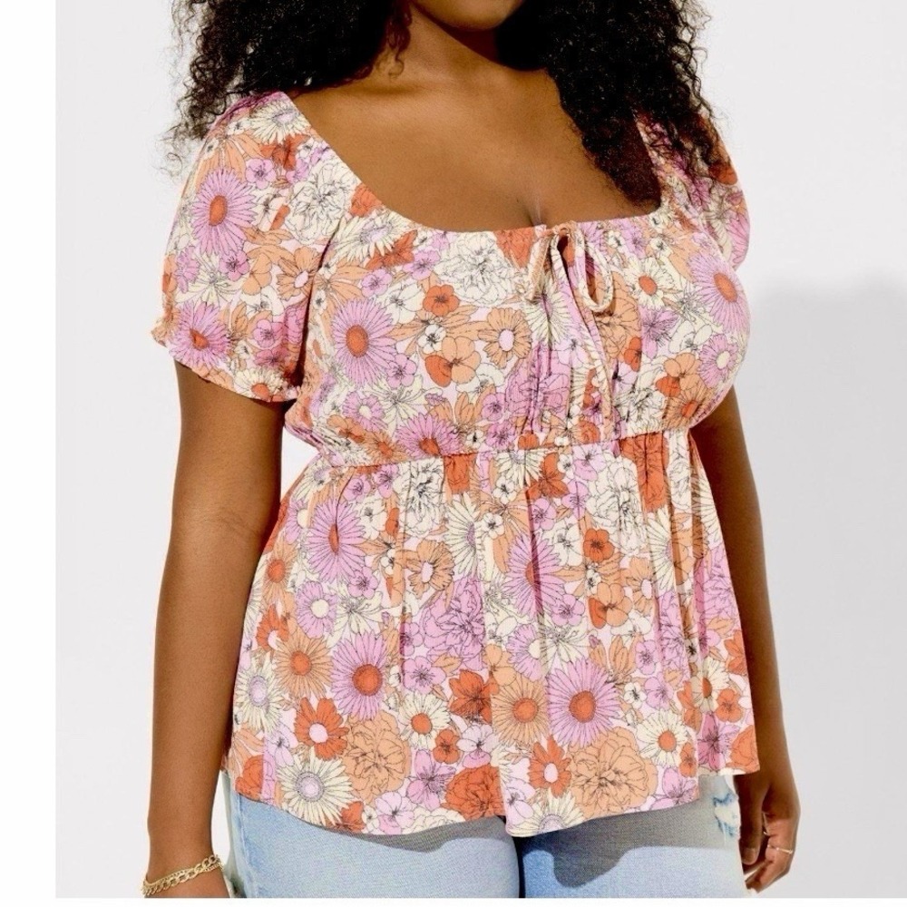 torrid Pink & Orange Floral Peasant Tunic